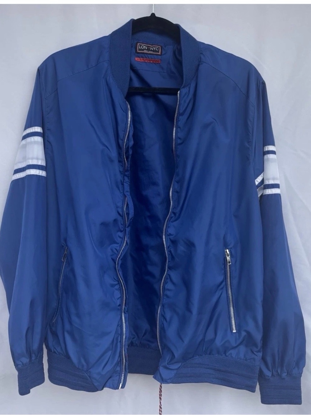 LON NYC Vintage Bomber Jacket Mens Size Medium Blue Full Zip